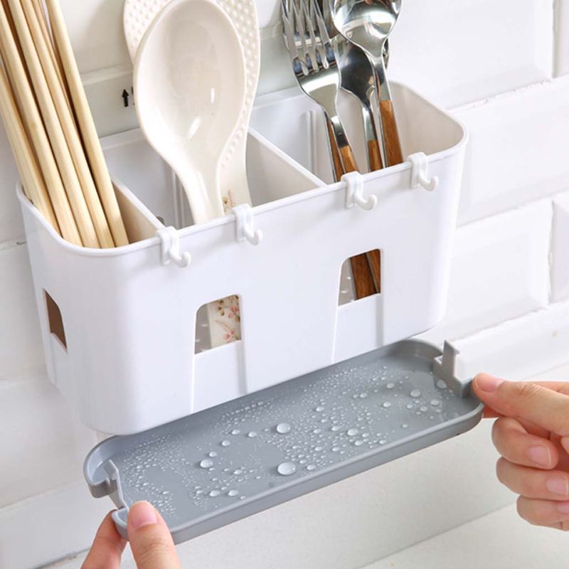 Wall Mounted Cutlery Drainer Rack with Drip Tray - Image 2