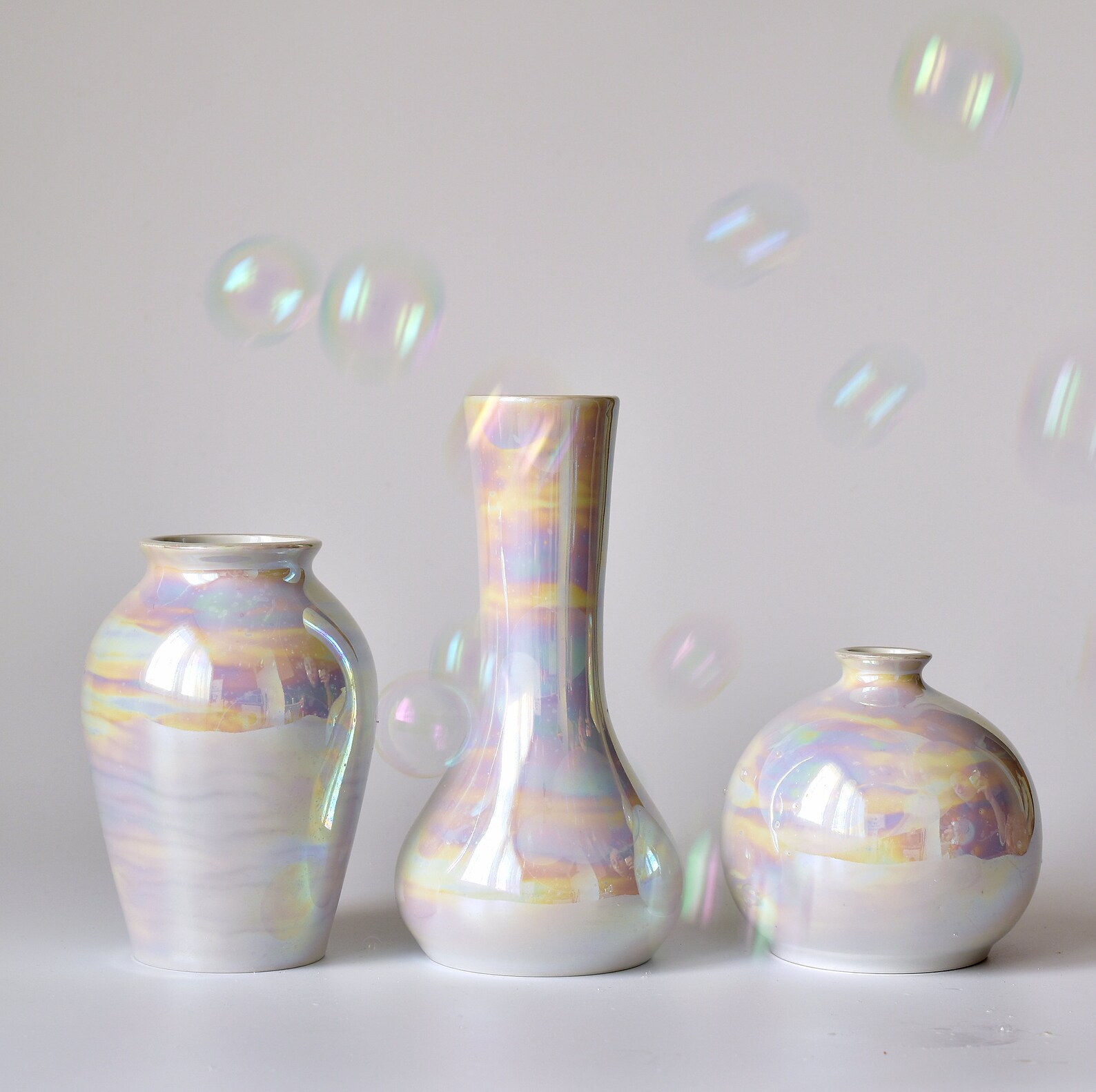 Rainbow vases, Iridescent Ceramic Vase, small vases 3 set - Image 2