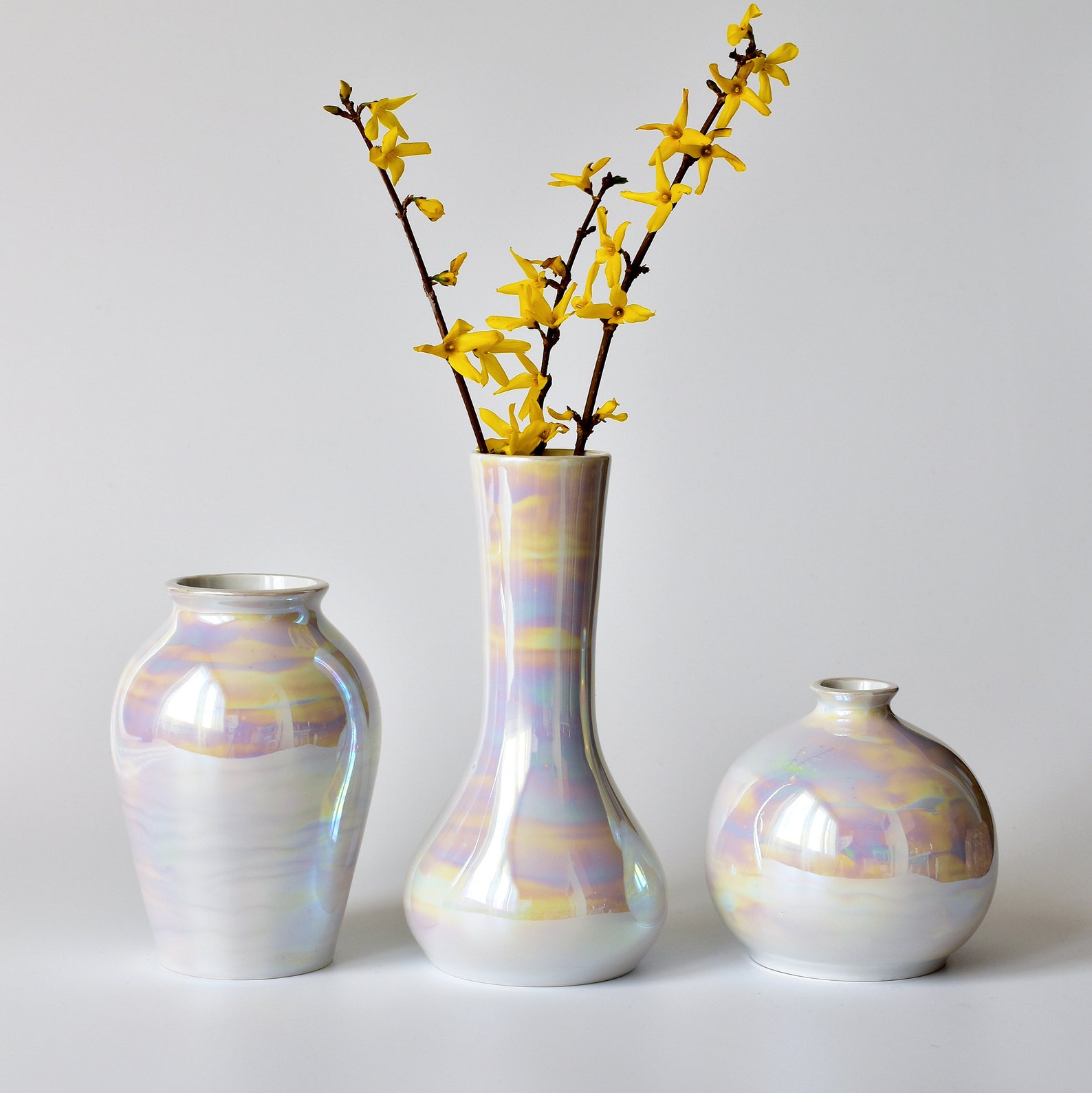 Rainbow vases, Iridescent Ceramic Vase, small vases 3 set - Image 3