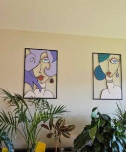 Alternative view of Abstract Faces Line Metal Wall Art