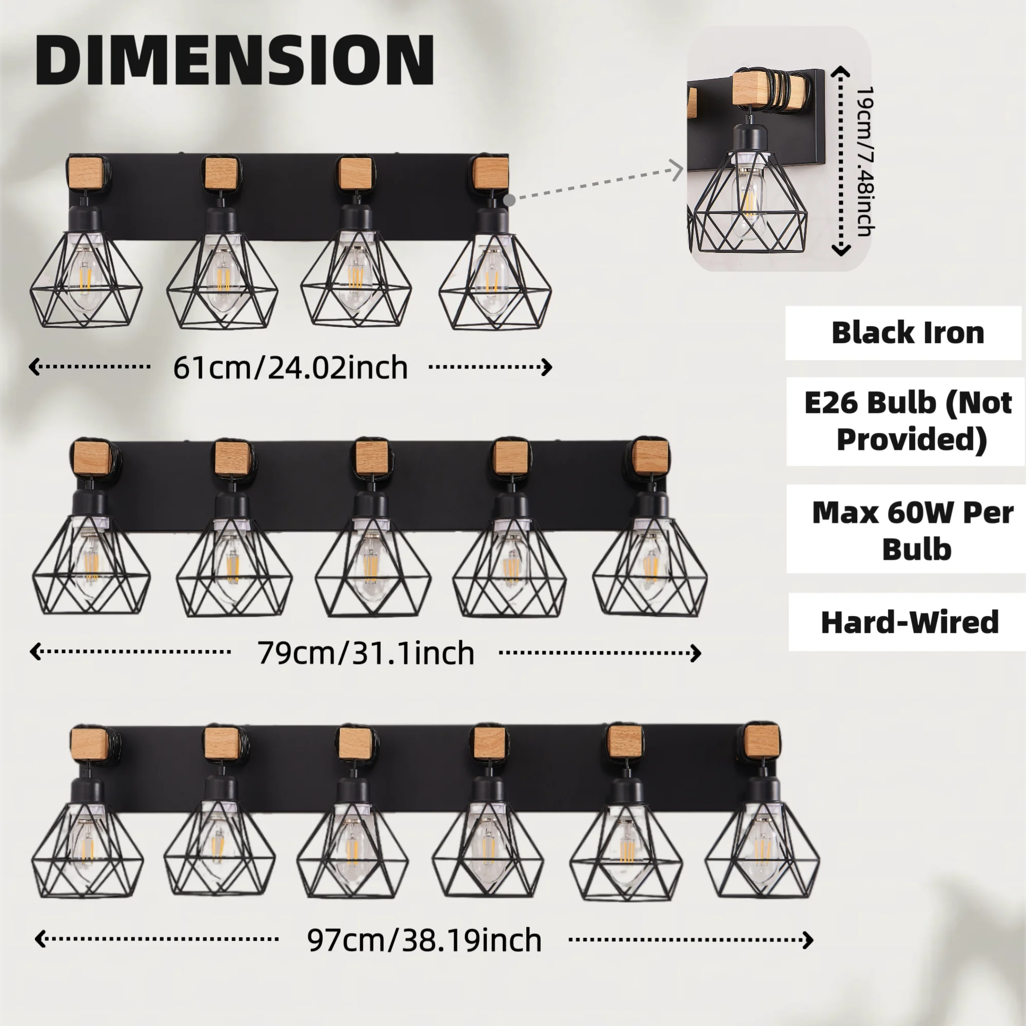 Vanity Wall Light | Cage Farmhouse Geometric Style | Black Iron Metal | E26 Bulb Socket | Ideal for Bathroom, Hallway, Bedroom - Image 2