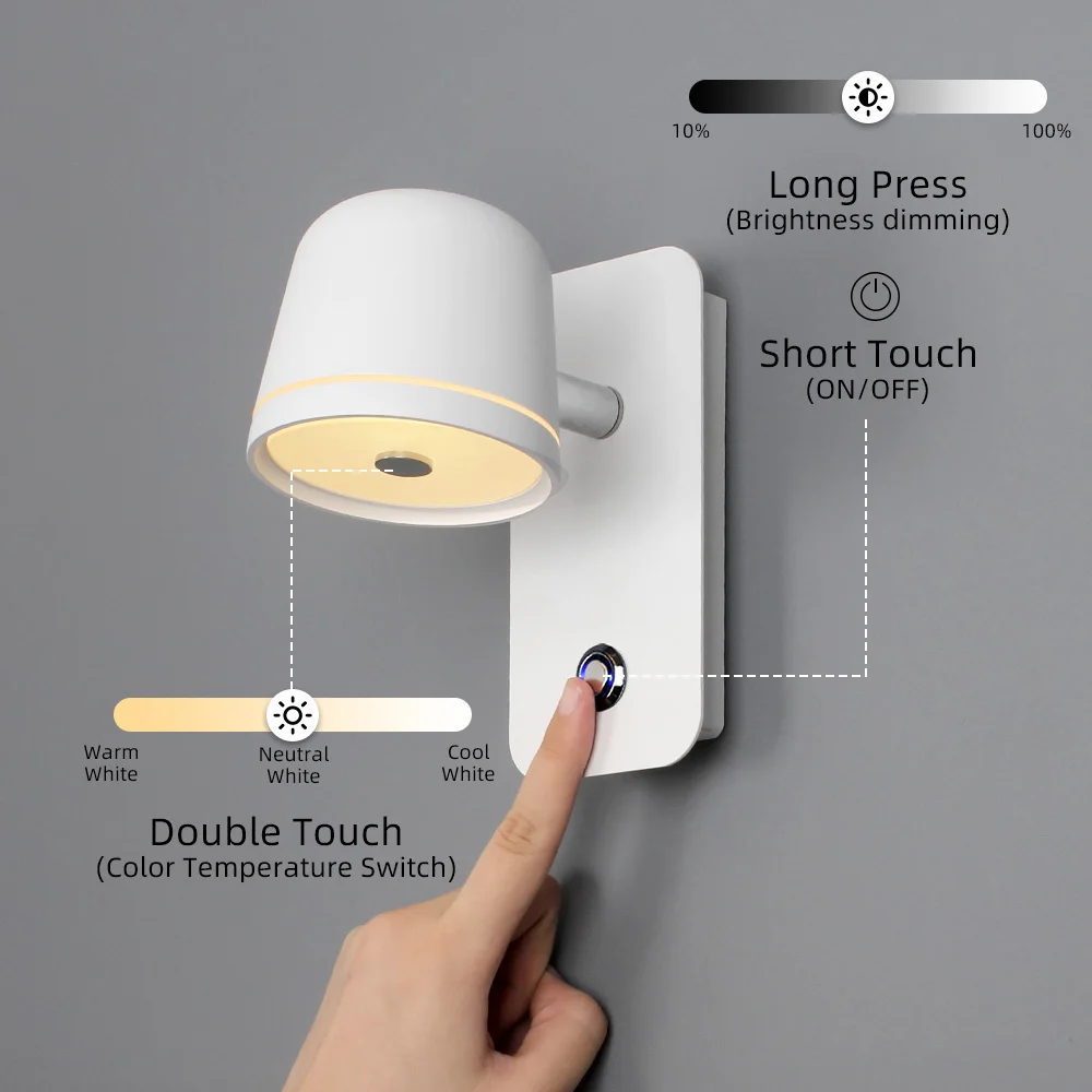Aisilan LED Bedside Dimmable Wall Lamp with touch On/Off Switch 3-CCT Rotation hotel bed room Wall Sconce Decoration Fixture - Image 5