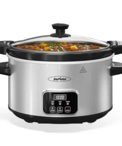 4QT Programmable Slow Cooker with Removable Ceramic Pot Locking Lid 3 Heating Settings and Timer for Home Kitchen Use Dishwashe