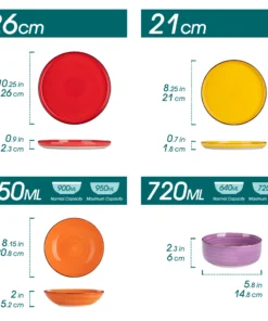 Alternative view of 12/18/24PCS Ceramic Plate Set Mix-Color Handpainted Spirals Pattern 4/6PCS Dinner Plates/Dessert/Bowl/Soup Plates