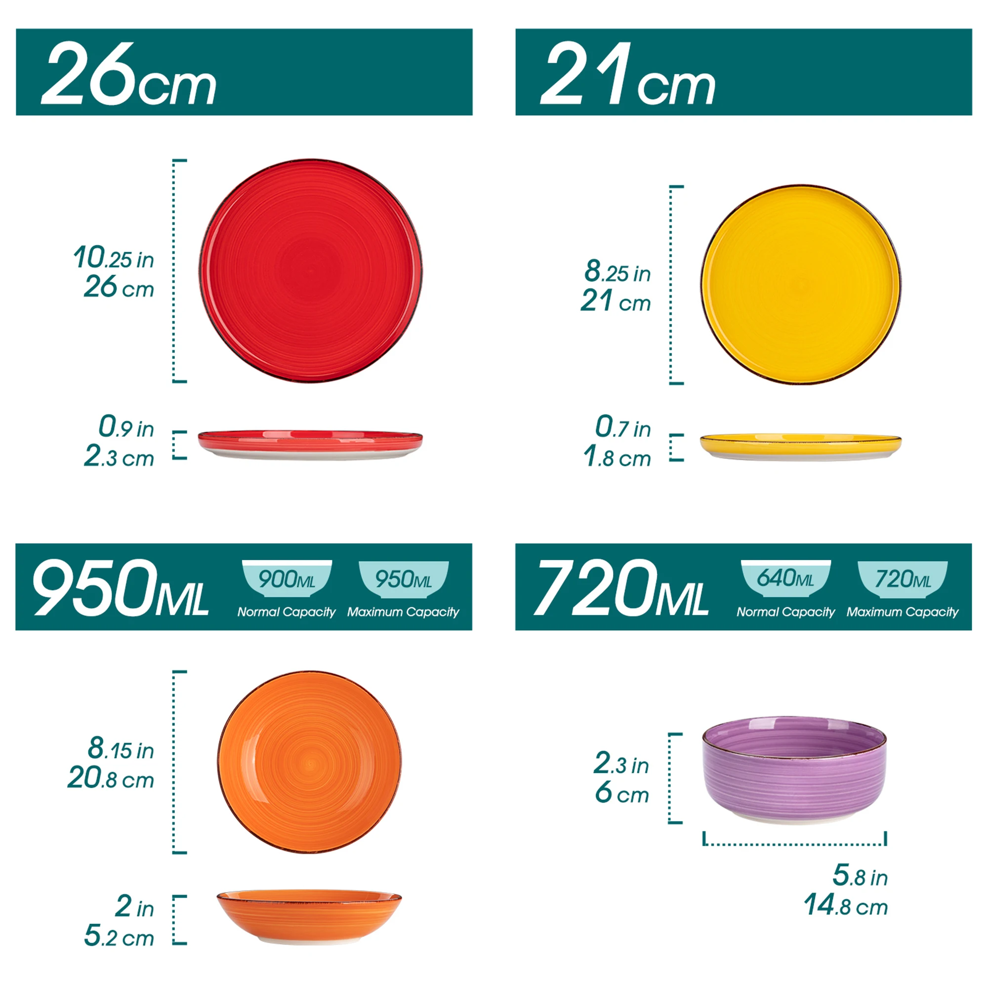 12/18/24PCS Ceramic Plate Set Mix-Color Handpainted Spirals Pattern 4/6PCS Dinner Plates/Dessert/Bowl/Soup Plates - Image 2