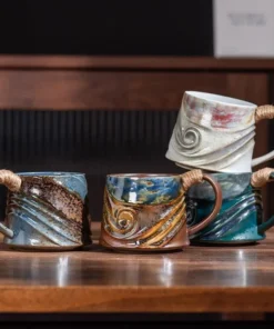 Alternative view of 320ML Ceramic Mug Creative Spiral Hemp Rope Vintage Office Afternoon Tea Coffee Mug Living Room Decoration Household Cup Gift