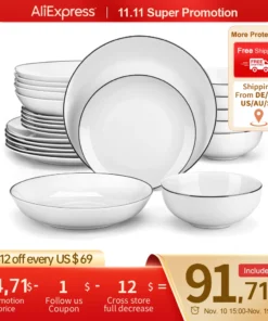 MALACASA AMELIA 24/48 Piece Porcelain Plates Sets with 12*Soup Dinner Plates Dinnerware Set Service for 12/24 Person