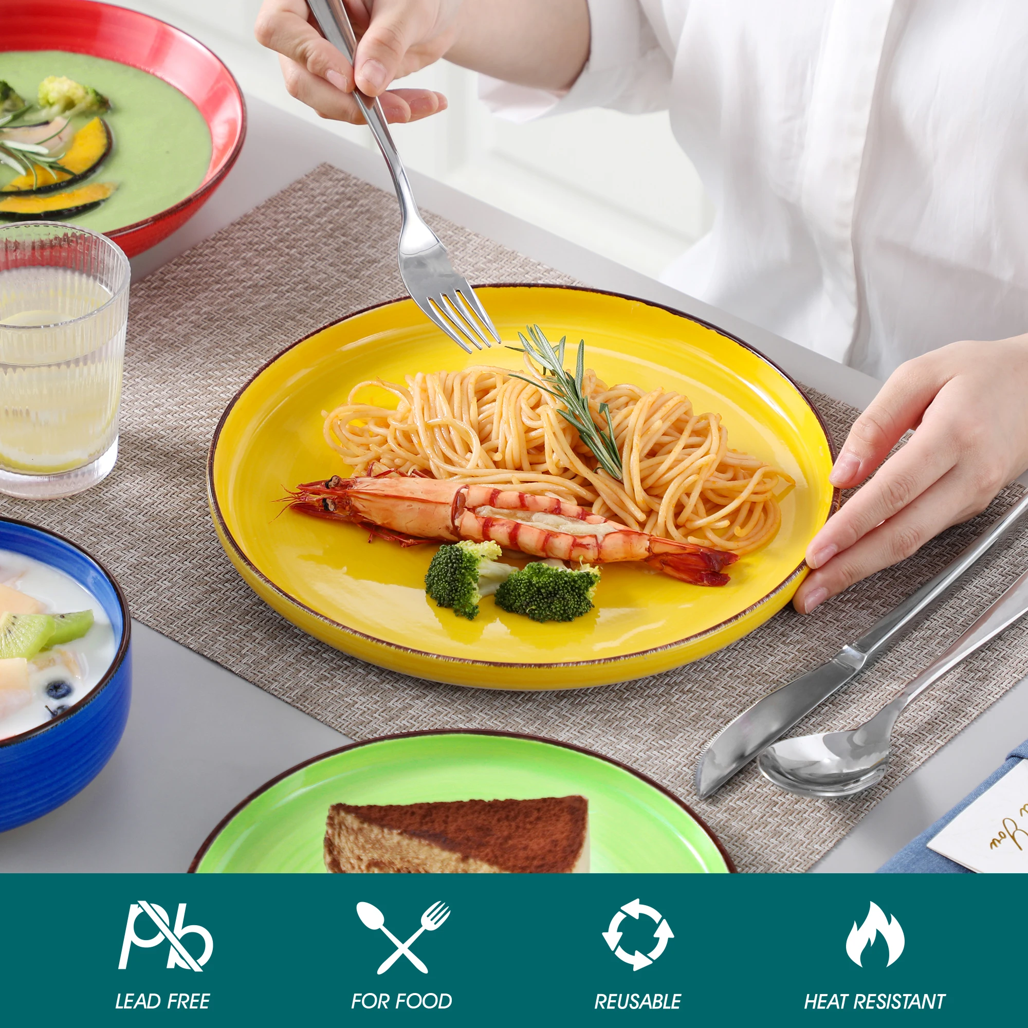 12/18/24PCS Ceramic Plate Set Mix-Color Handpainted Spirals Pattern 4/6PCS Dinner Plates/Dessert/Bowl/Soup Plates - Image 4