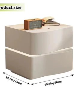 Alternative view of Modern Nightstand with LED Light, Leather Night Stand with Drawer, Solid Wood Bedside Table (2 Drawers, White)