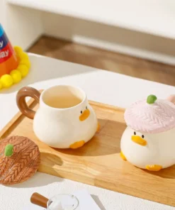 Alternative view of Under Glaze Color Pear Big Cute Mug with Lid Ceramic Cup Afternoon Tea Coffee Cup Household Office Handwork Cartoon Duckling Mug