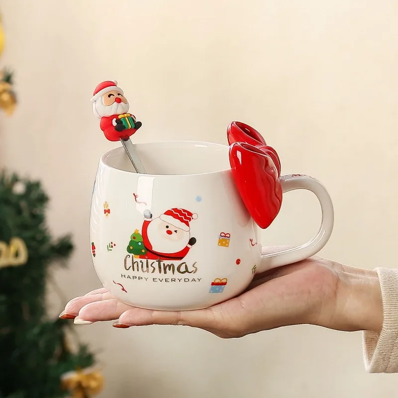 Cute Christmas Ceramic Mug with Bow, Stylish Coffee Cup for Home, Perfect Holiday Gift and Party Favor - Practical and High - Image 3