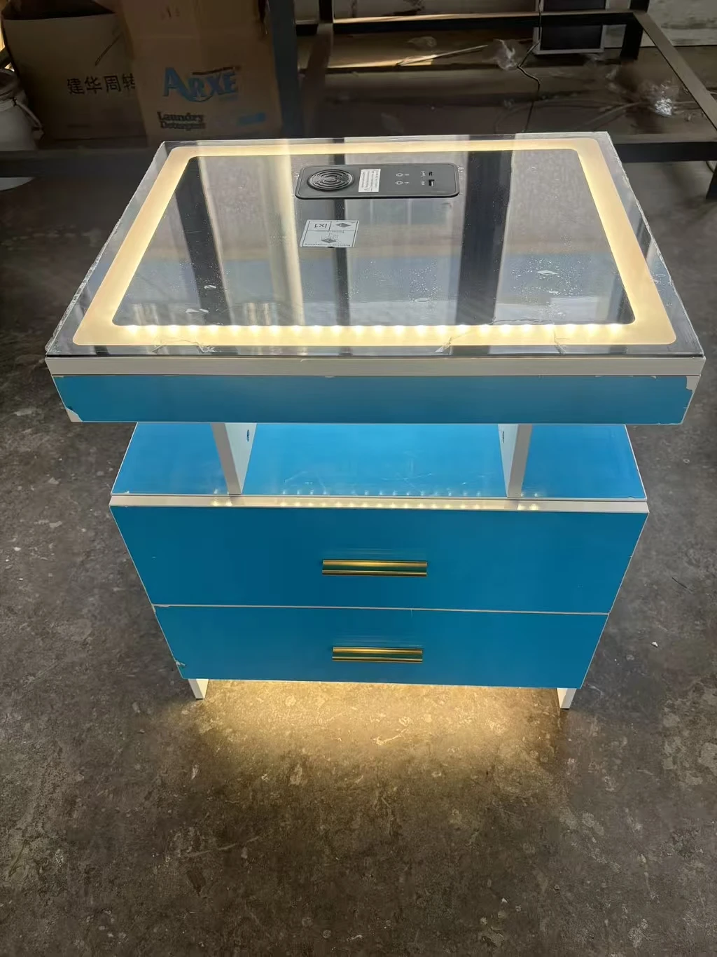 LED Nightstand with Wireless Charging Station,Black Night Stand with 2 Drawers,Glass Top Smart Bedside Table - Image 3