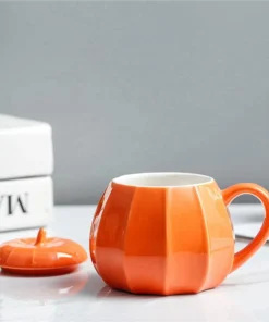 ABUN-2X Mug Pumpkin Mug With Lid - Decorations Ornament Coffee Mugs Big Cute Fall Cups Teacup - Birthday Gift Idea