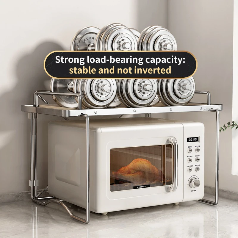 2-layer Microwave Oven Storage Rack Retractable Countertop Gadget Set Floor Stand Kitchen Seasoning Holder Spicy Organizer Shelf - Image 4