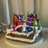 Christmas Scene Village House Figurine Colorful LED Lighted Musical Fountain Home Decoration for Xmas Desktop Bedroom