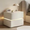 Modern Nightstand with LED Light, Leather Night Stand with Drawer, Solid Wood Bedside Table (2 Drawers, White)
