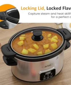 Alternative view of 4QT Programmable Slow Cooker with Removable Ceramic Pot Locking Lid 3 Heating Settings and Timer for Home Kitchen Use Dishwashe