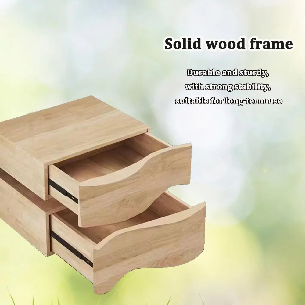 Modern Nightstand with LED Light, Leather Night Stand with Drawer, Solid Wood Bedside Table (2 Drawers, White) - Image 4