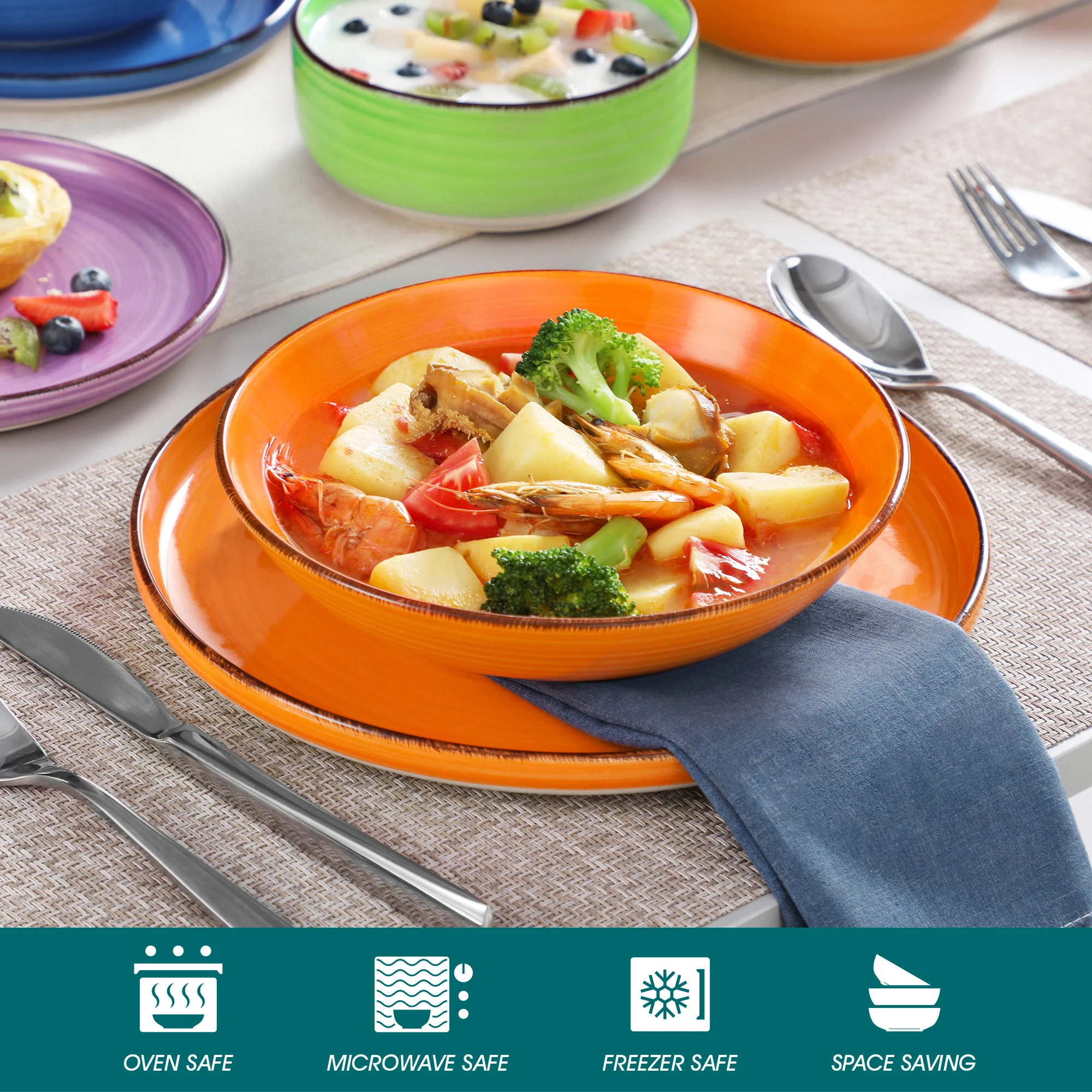 12/18/24PCS Ceramic Plate Set Mix-Color Handpainted Spirals Pattern 4/6PCS Dinner Plates/Dessert/Bowl/Soup Plates - Image 3