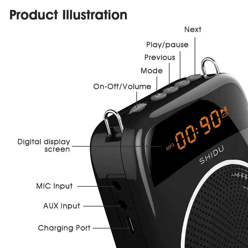 15W Rechargeable Portable Bluetooth Voice Amplifier for Teacher Wired Microphone FM Radio AUX Audio Recording Speaker S278 - Image 5