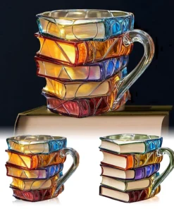 Painted Book Mug 11oz Novelty 3d Painted Books Coffee Mug Unique Colorful Resin Books Stack Coffee Cup Collection Gifts
