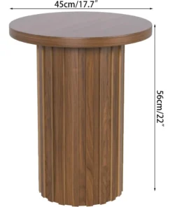 Alternative view of Rustic Round Pedestal Side Table with Fluted Panel for Small Living Spaces in Walnut Finish