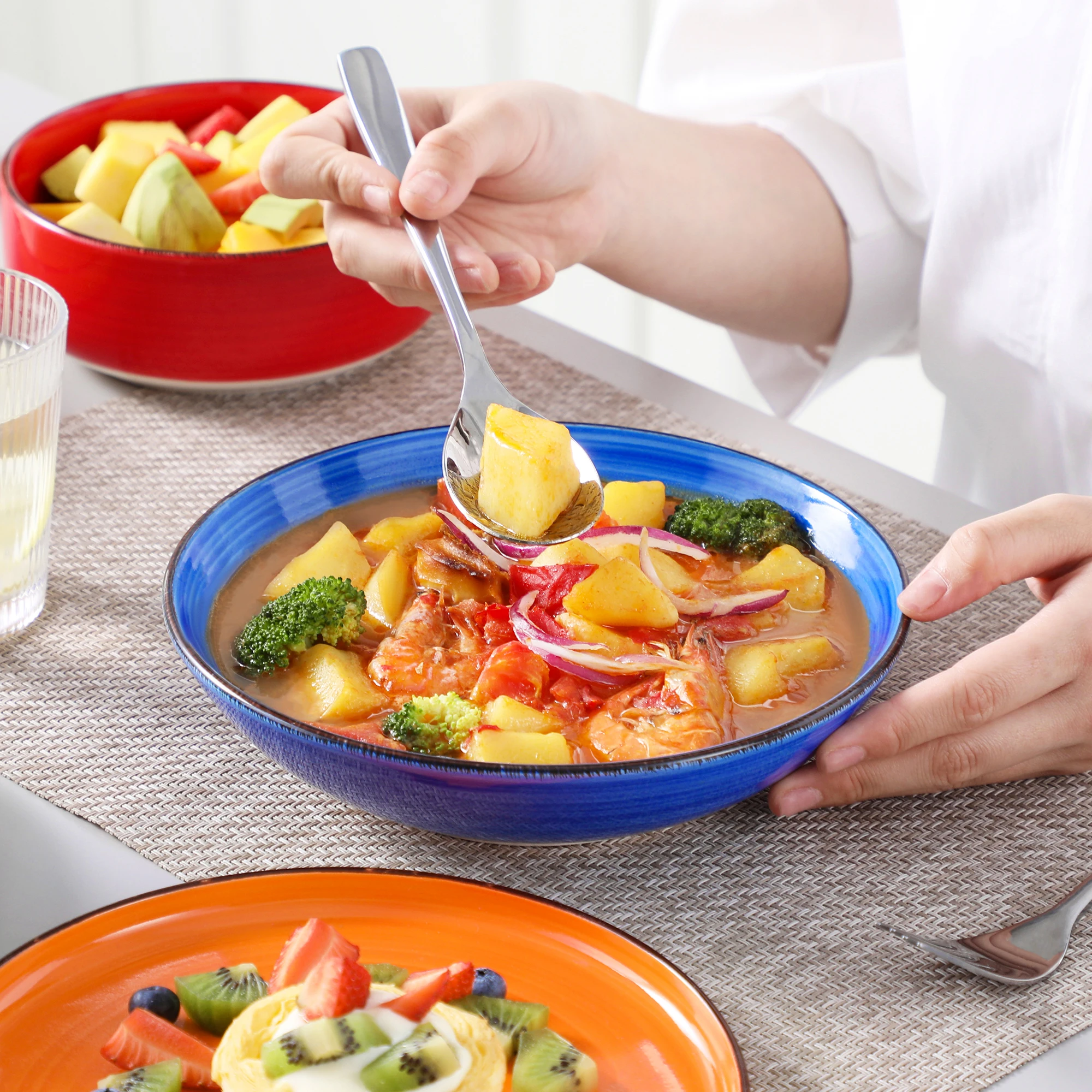 12/18/24PCS Ceramic Plate Set Mix-Color Handpainted Spirals Pattern 4/6PCS Dinner Plates/Dessert/Bowl/Soup Plates - Image 5